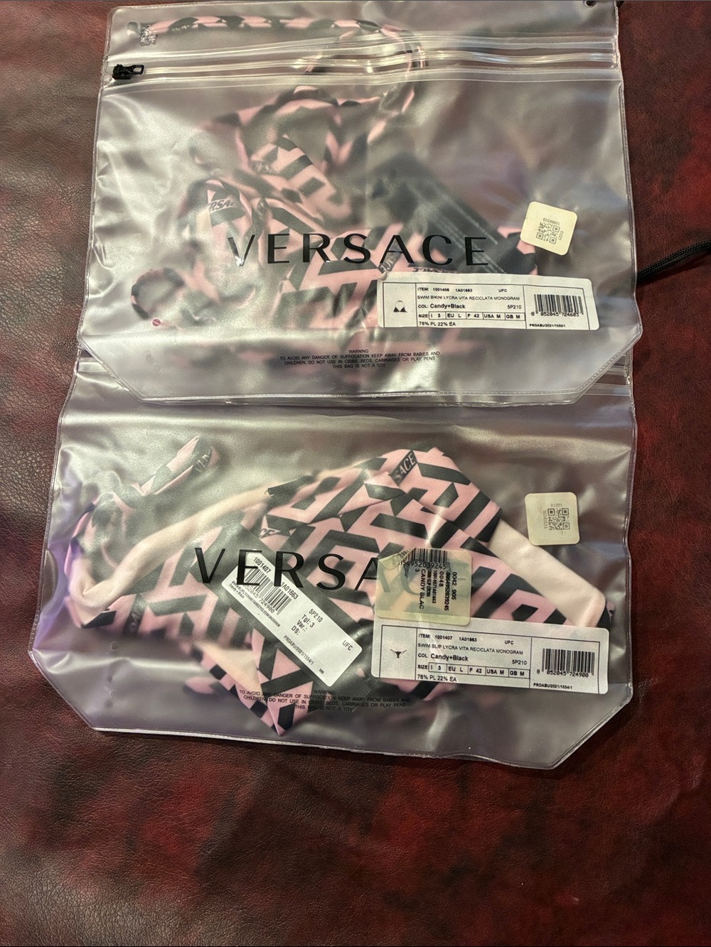 Versace Pink and Black Geometric Bikini Set